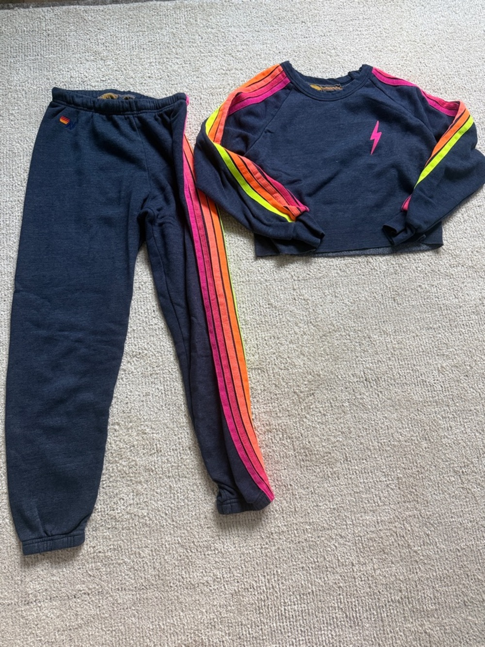 Aviator Nation Navy Sweatpants & Neon Stripe Joggers, sweatshirt set